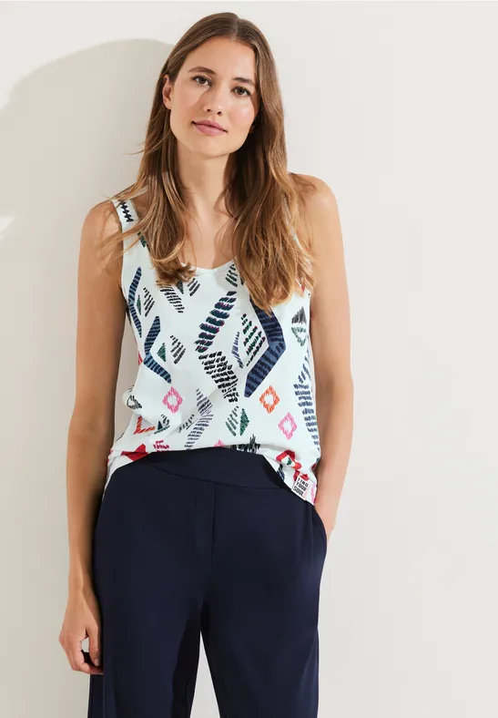 Top mit Print und Stickerei vanilla white