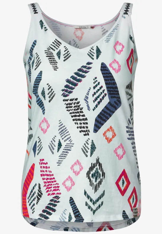 Top mit Print und Stickerei vanilla white