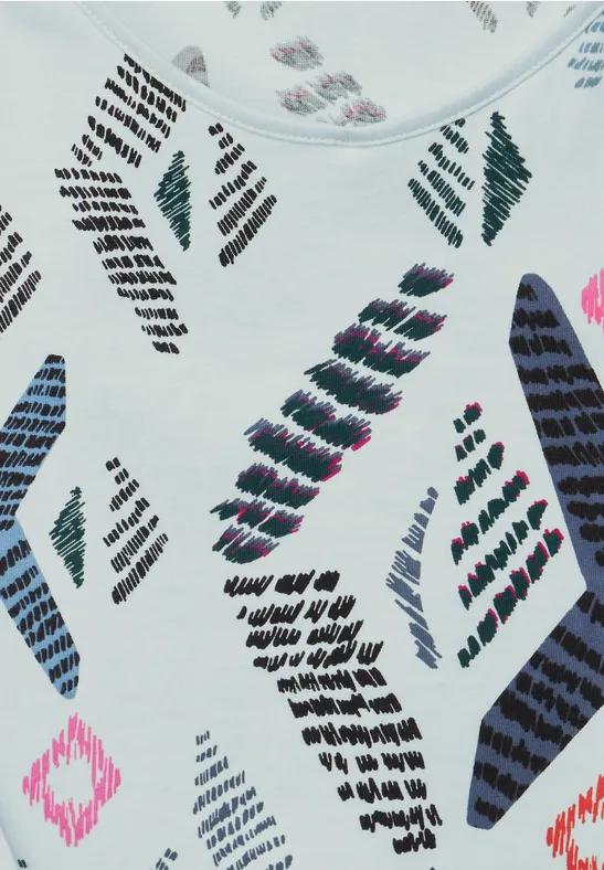 Top mit Print und Stickerei vanilla white