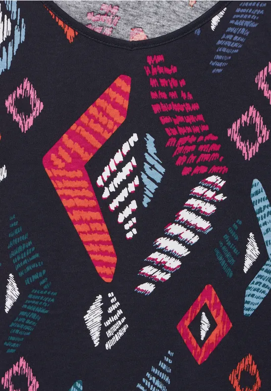 Top mit Print und Stickerei night sky blue