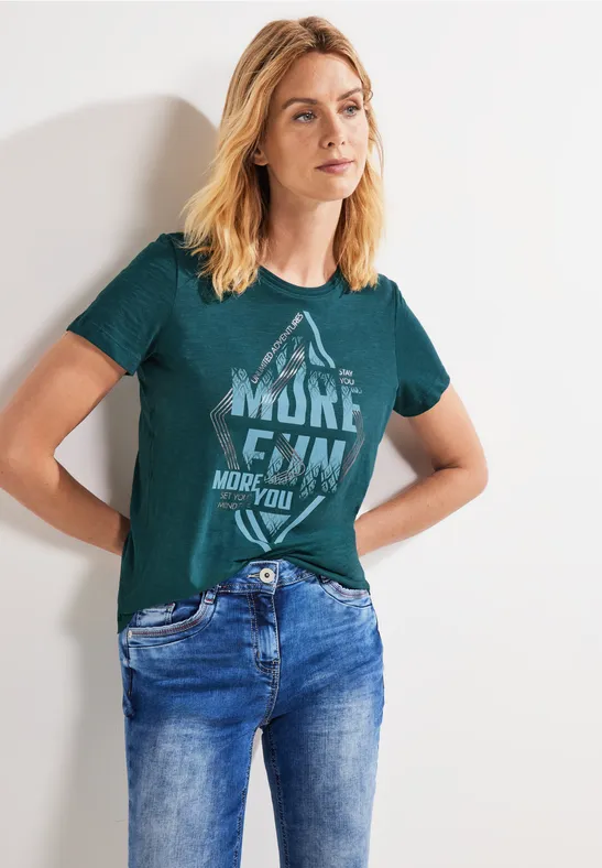Shirt met wording-print deep lake green