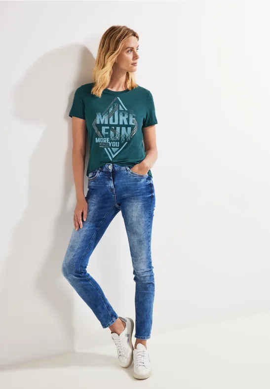 Shirt met wording-print deep lake green