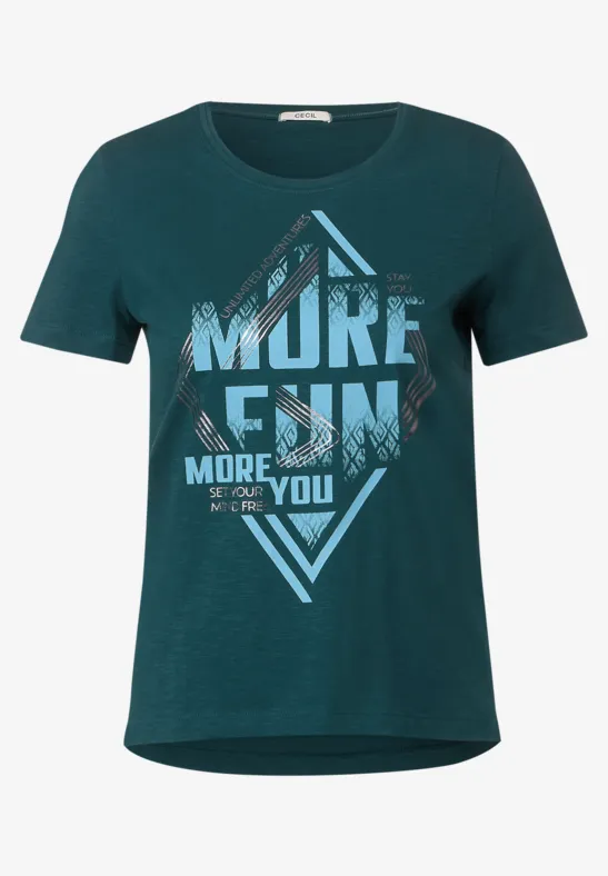 Shirt met wording-print deep lake green