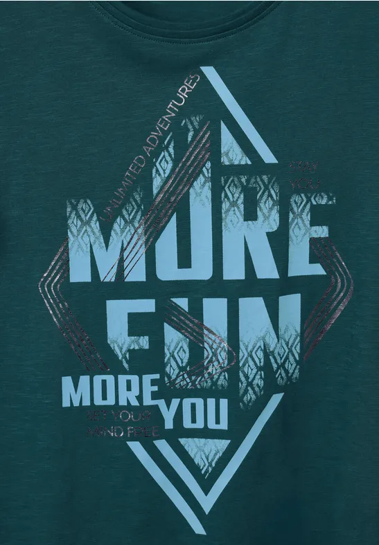Shirt met wording-print deep lake green