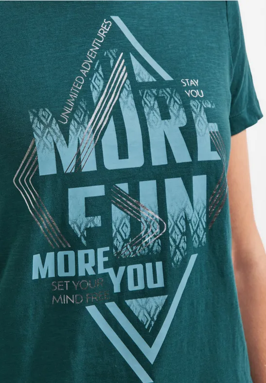 Shirt met wording-print deep lake green