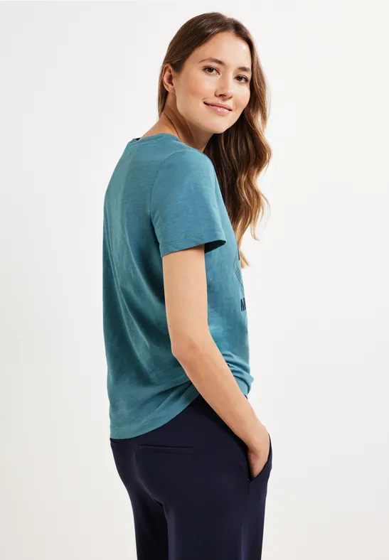 Shirt met wording-print adriatic blue