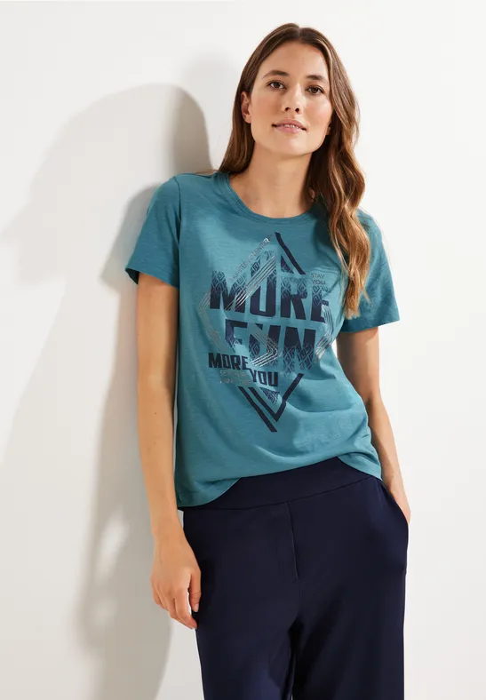 Shirt met wording-print adriatic blue