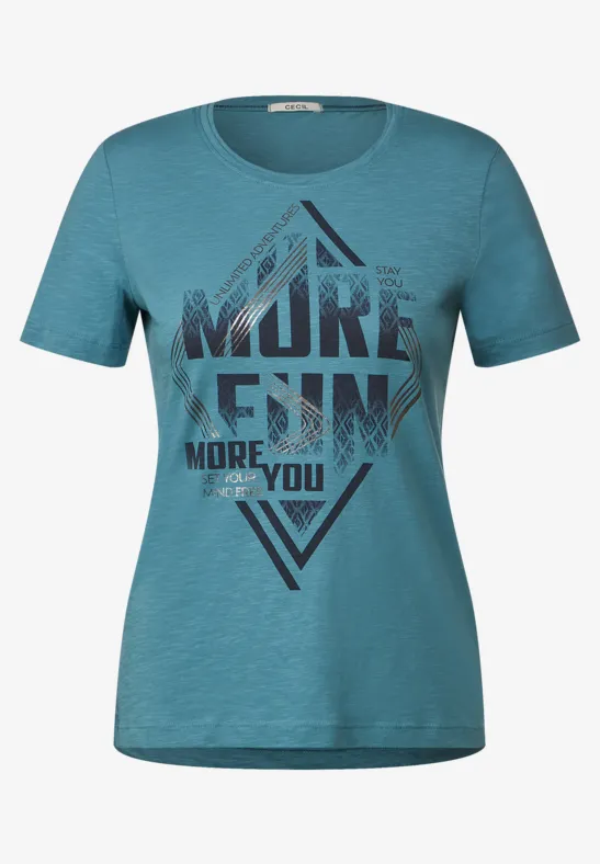 Shirt met wording-print adriatic blue