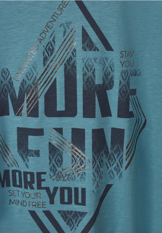 Shirt met wording-print adriatic blue