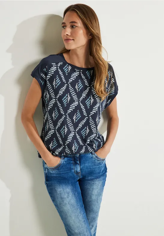 T-shirt met Rhombus-print night sky blue