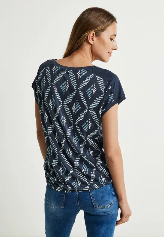 T-shirt met Rhombus-print night sky blue