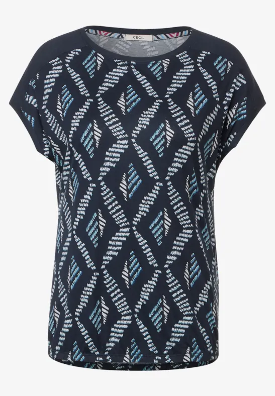 T-shirt met Rhombus-print night sky blue