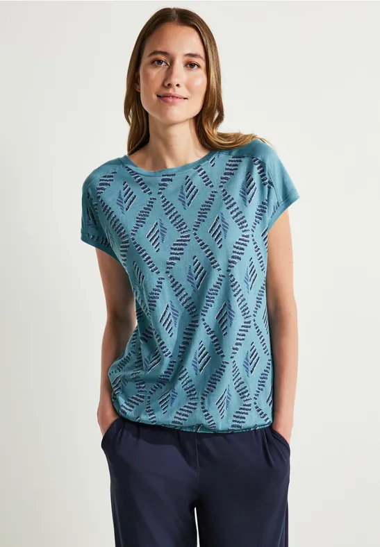 T-Shirt mit Rhombus Print adriatic blue