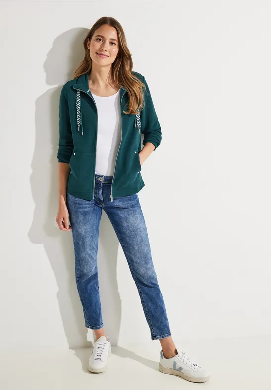 Sweatjack met structuur deep lake green
