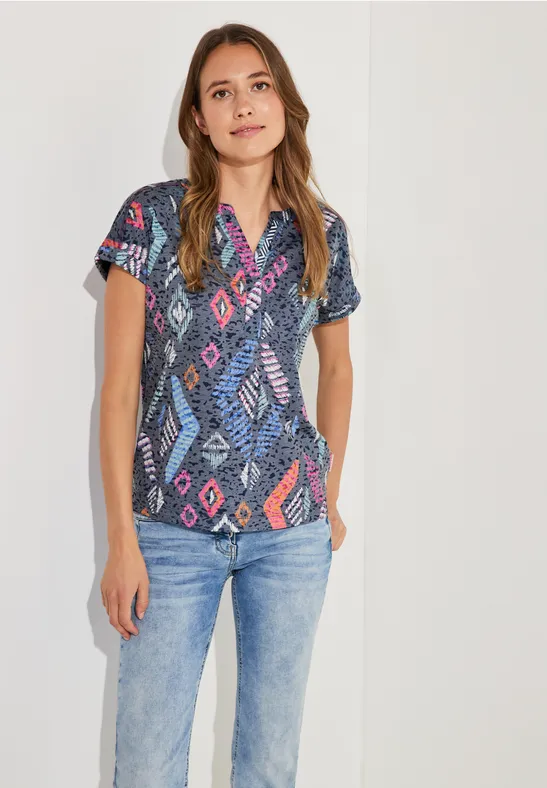 Shirt met multicolor print night sky blue