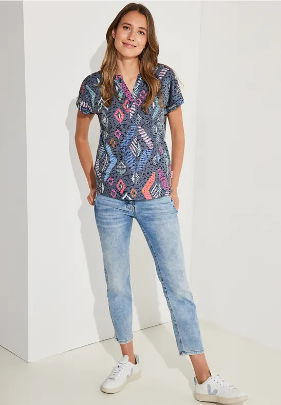 Shirt met multicolor print night sky blue