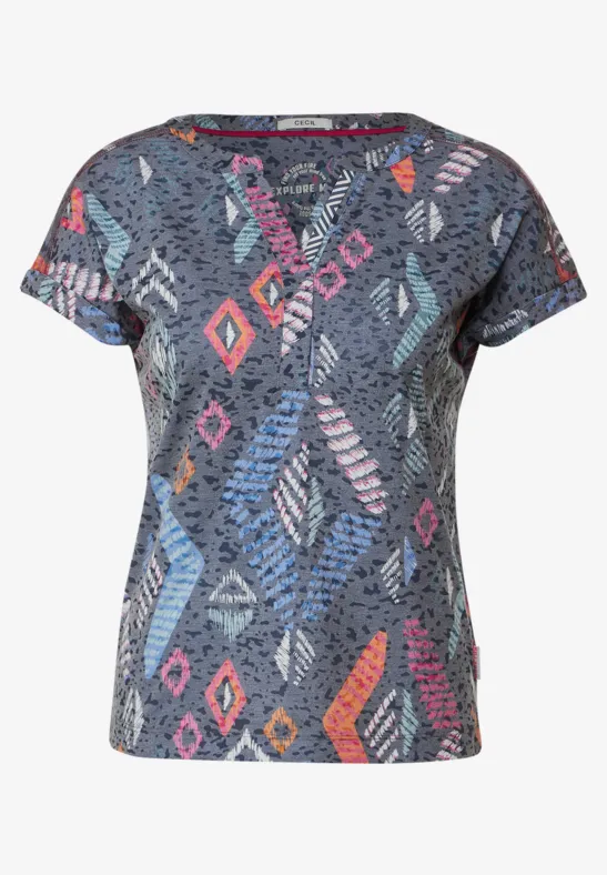 Shirt met multicolor print night sky blue