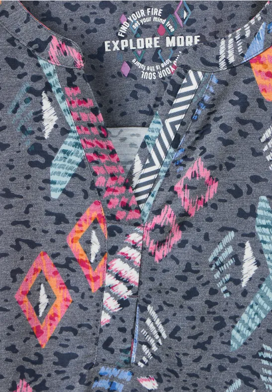 Shirt met multicolor print night sky blue
