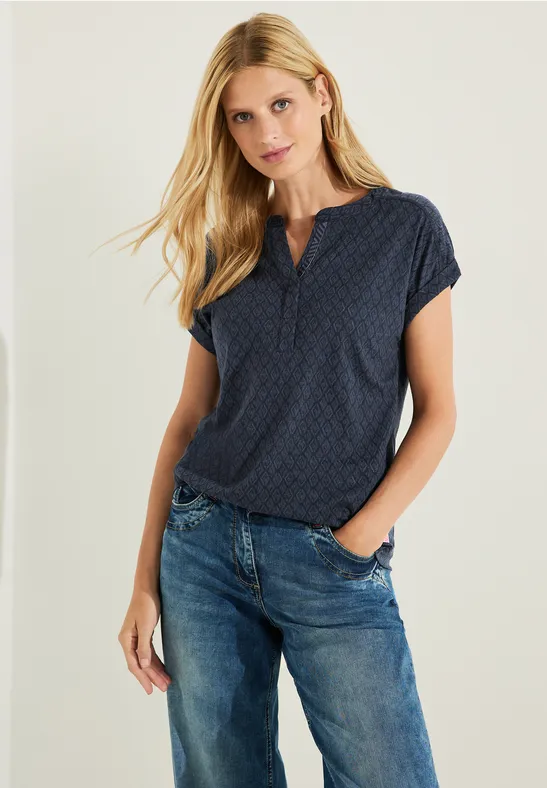 T-shirt met burnout-look night sky blue