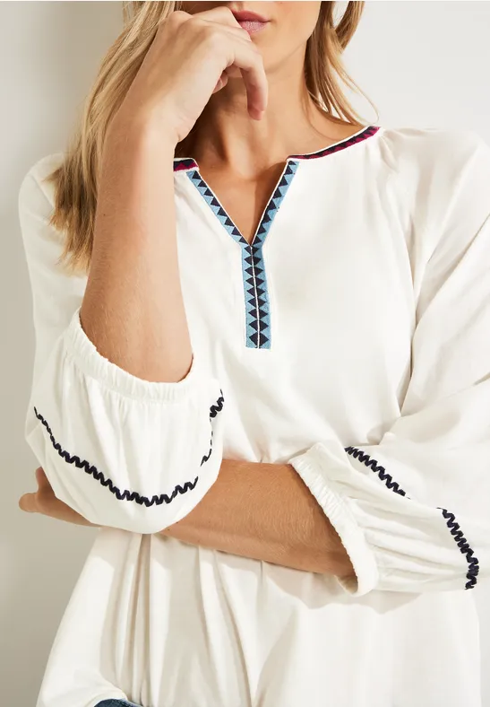 Tunikashirt mit Stickerei vanilla white