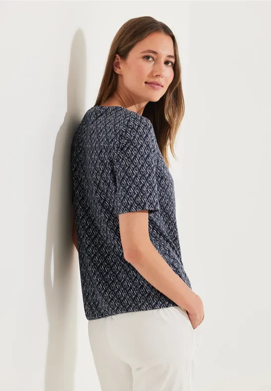 Shirt met Rhombus-print night sky blue