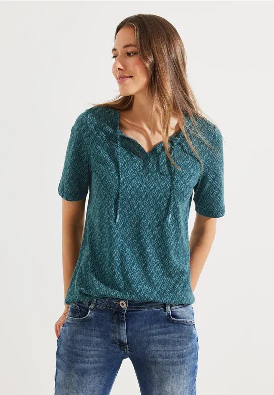 Shirt met Rhombus-print deep lake green