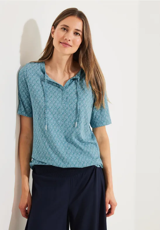 Shirt met Rhombus-print adriatic blue