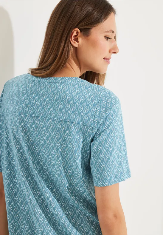 Shirt met Rhombus-print adriatic blue