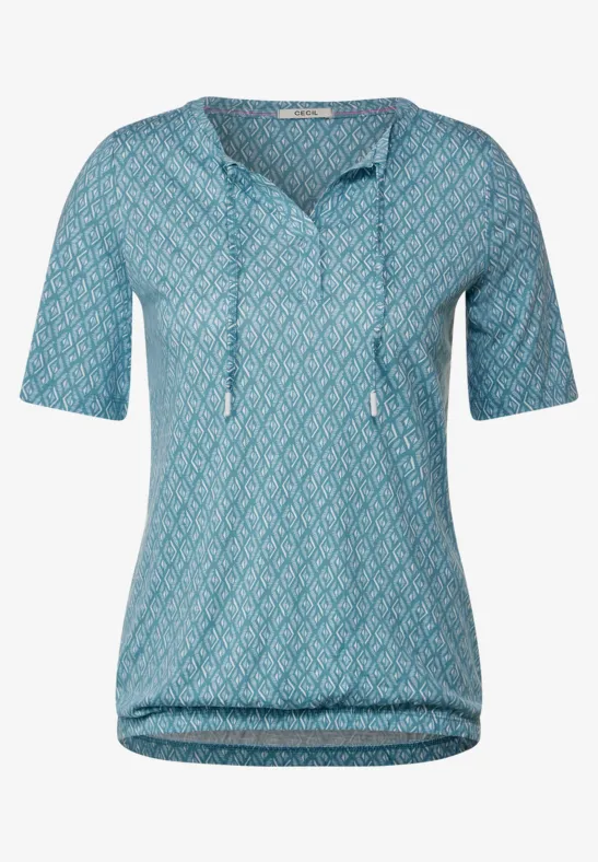 Shirt met Rhombus-print adriatic blue