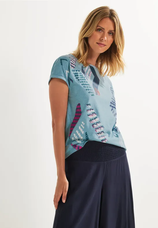 T-Shirt mit grafischem Print reef blue melange