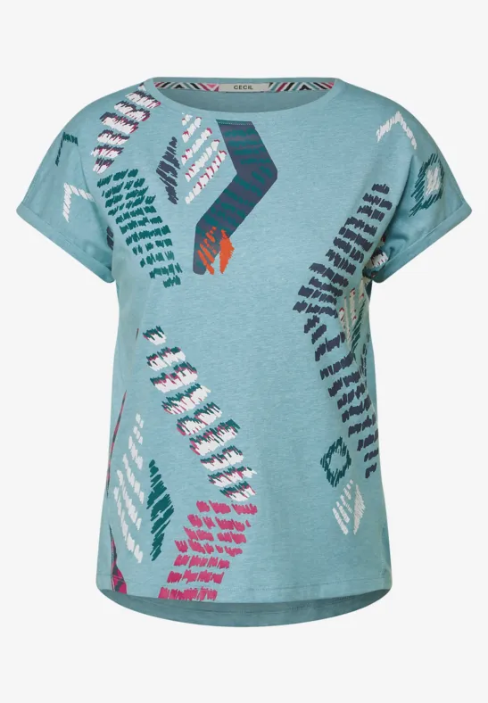T-Shirt mit grafischem Print reef blue melange