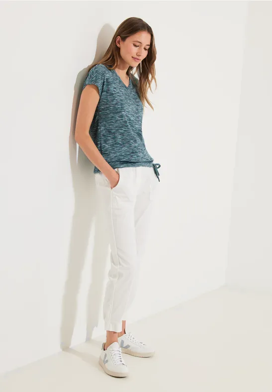 Melange V-Neck Shirt lake green multi melange