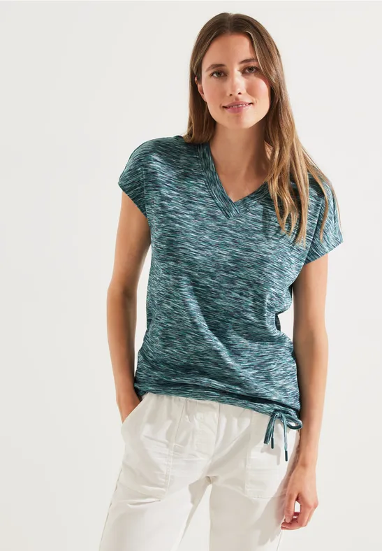 Melange V-Neck Shirt lake green multi melange