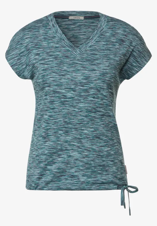Melange V-Neck Shirt lake green multi melange