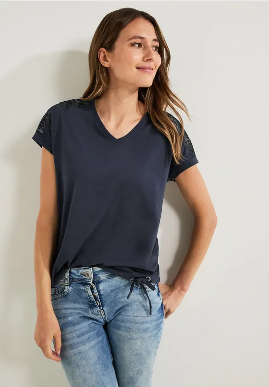 Spitzendetail Shirt night sky blue