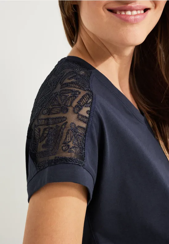 Spitzendetail Shirt night sky blue