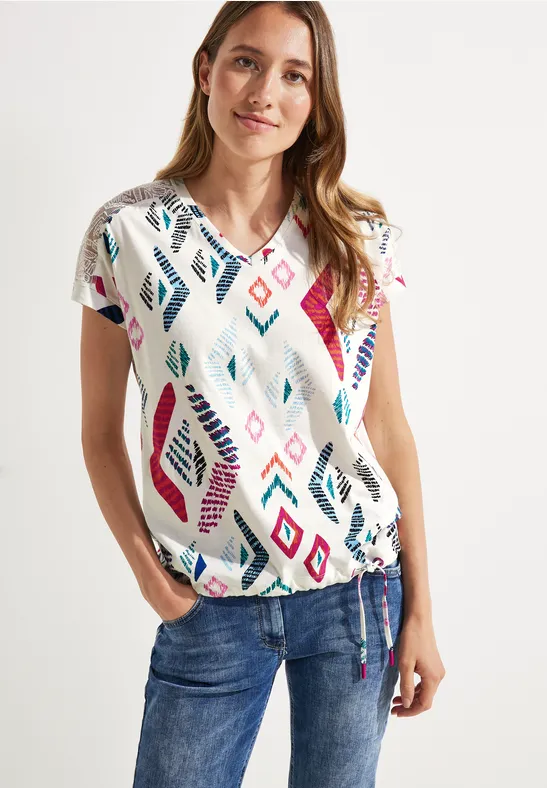 T-shirt met Rhombus-print vanilla white