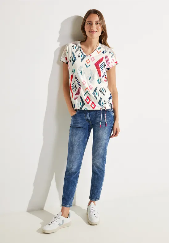 T-shirt met Rhombus-print vanilla white