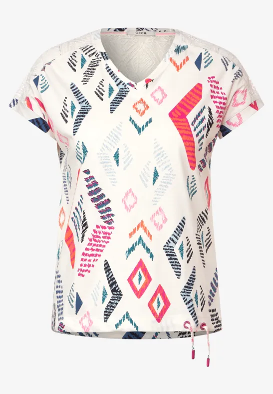 T-shirt met Rhombus-print vanilla white