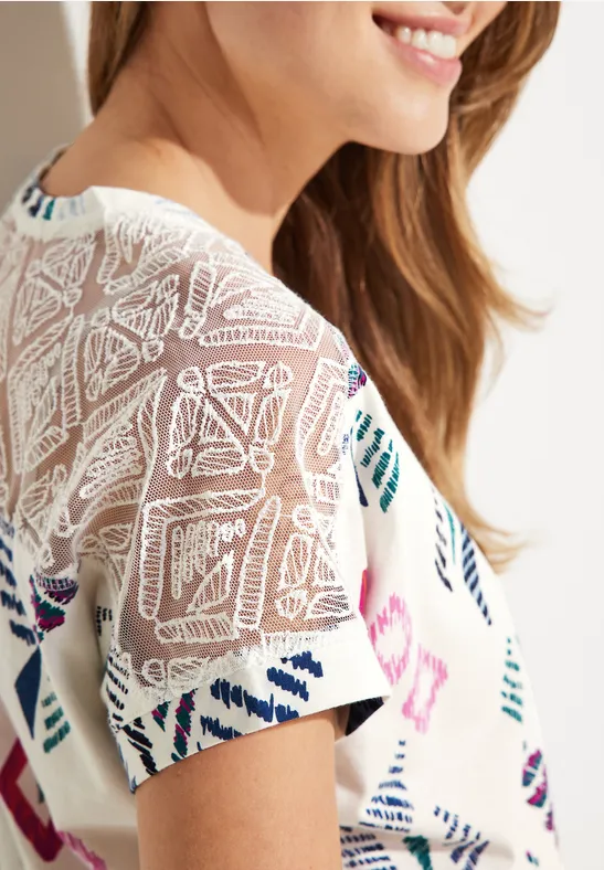 T-shirt met Rhombus-print vanilla white