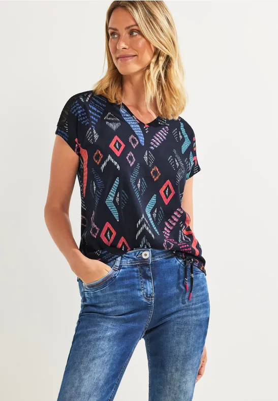T-shirt met Rhombus-print night sky blue