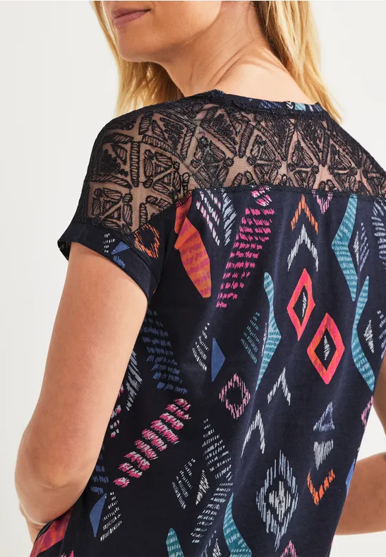 T-shirt met Rhombus-print night sky blue
