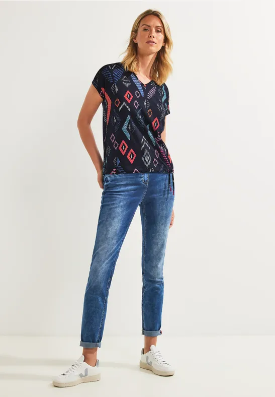 T-shirt met Rhombus-print night sky blue
