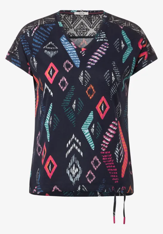 T-shirt met Rhombus-print night sky blue