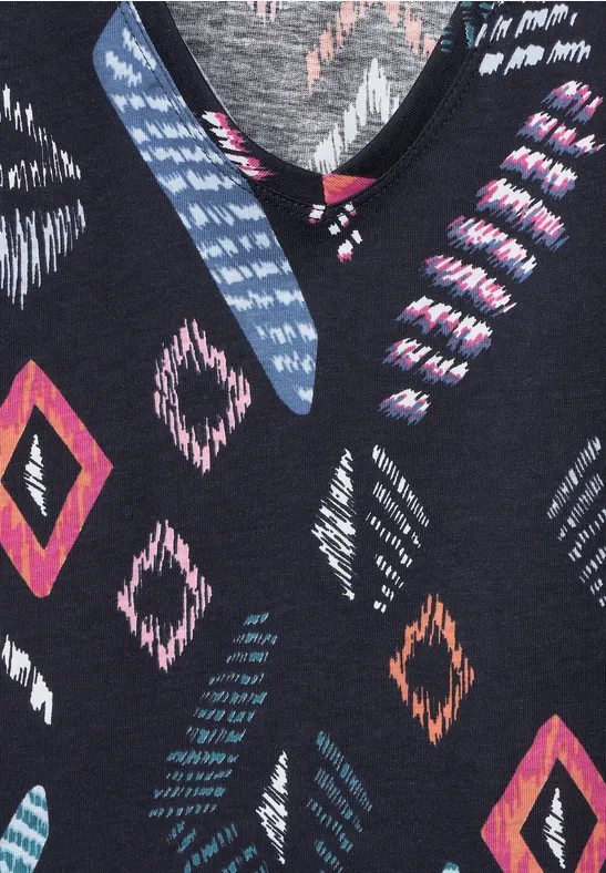 T-shirt met Rhombus-print night sky blue