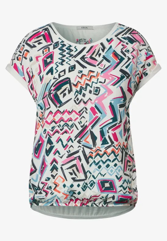 Materialmix T-Shirt vanilla white