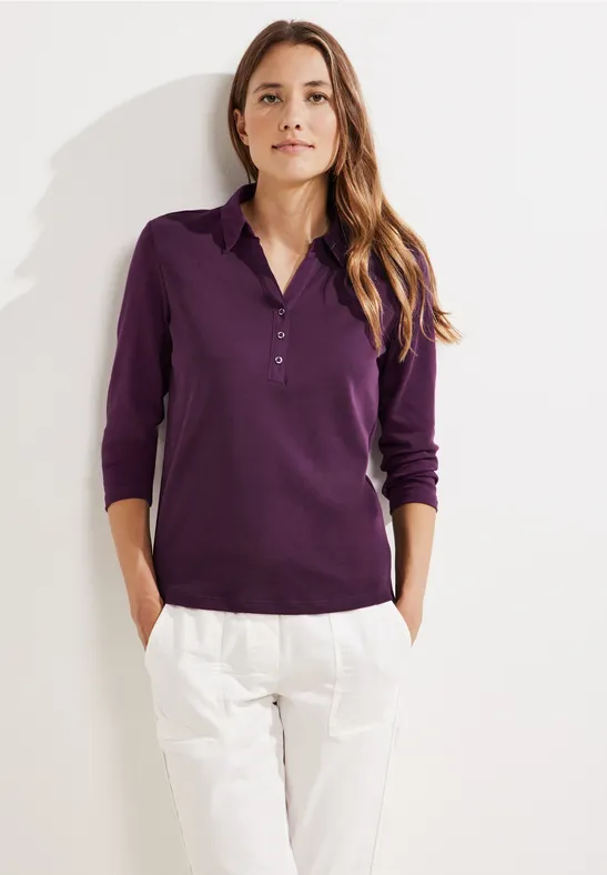 Shirt mit Polokragen deep berry