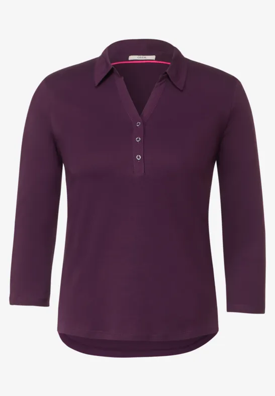Shirt mit Polokragen deep berry