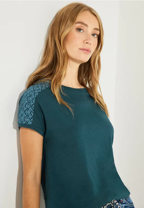 Shirt met schouderprint deep lake green