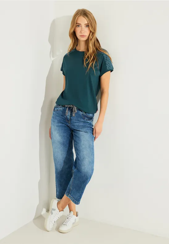 Shirt met schouderprint deep lake green